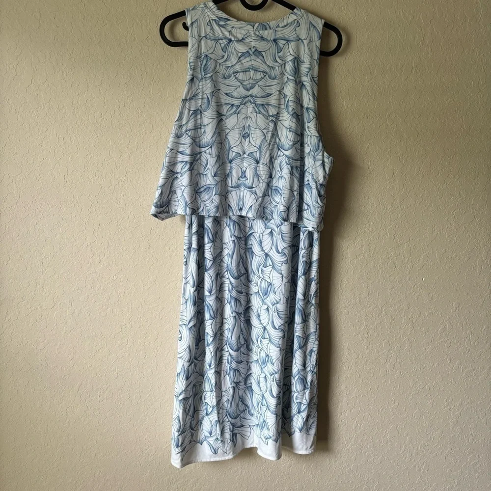 Tory Burch | Women's Flowy Coastal Kaley Pima Cotton Dress Size Large Blue White